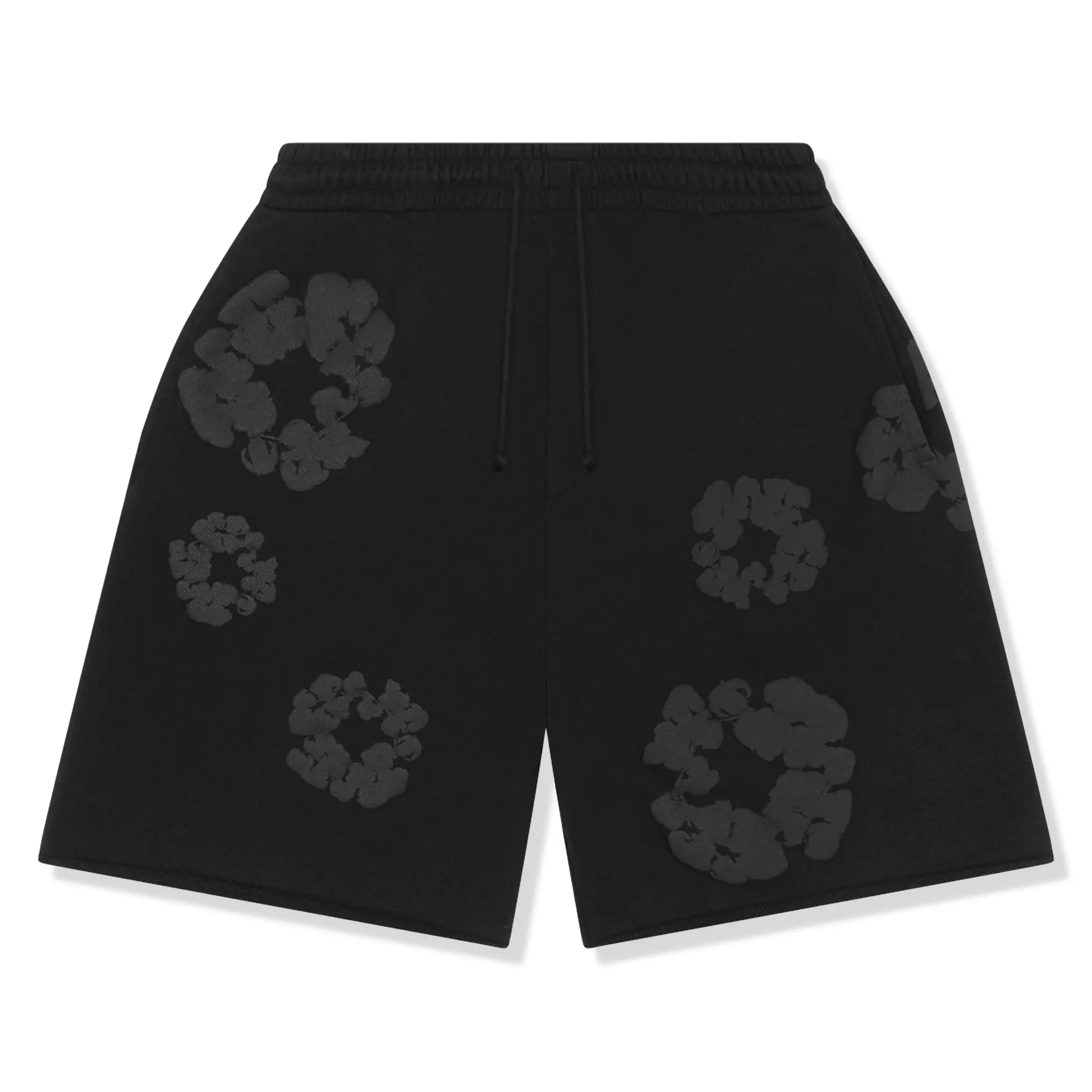Front View of Denim Tears Mono Cotton Wreath Black Shorts